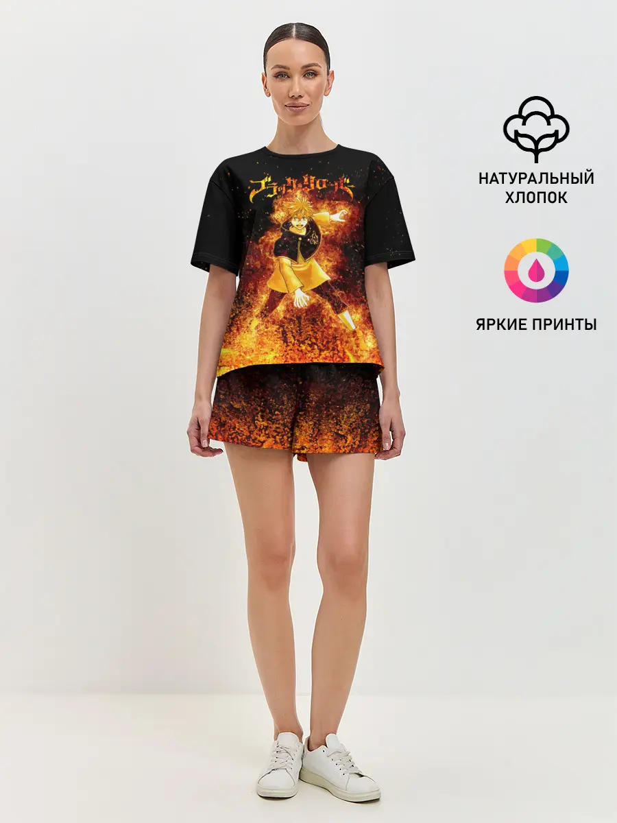 Женская пижама с шортами / Чёрный клевер Аста в огне