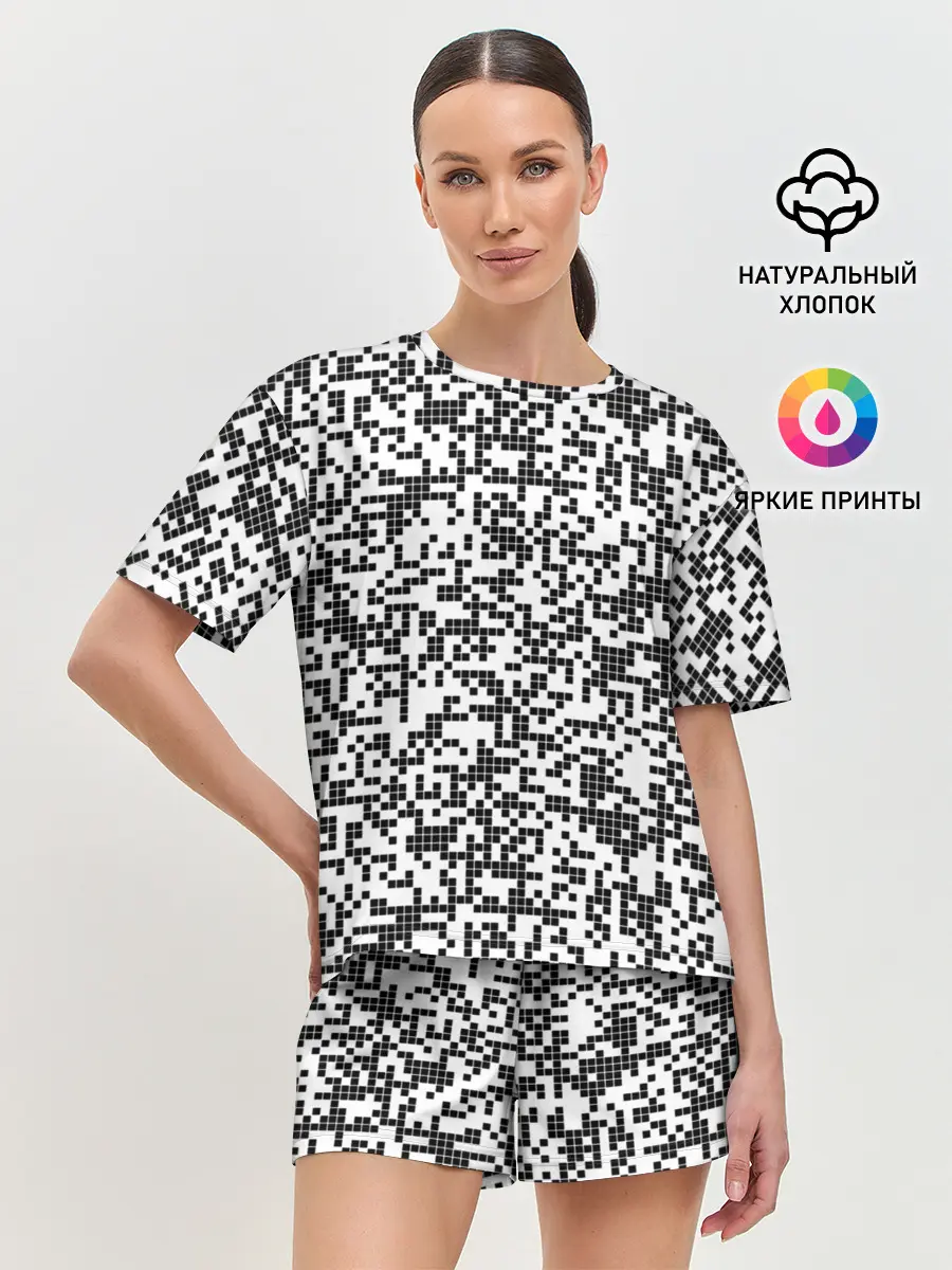 Женская пижама с шортами / Пиксельный Узор