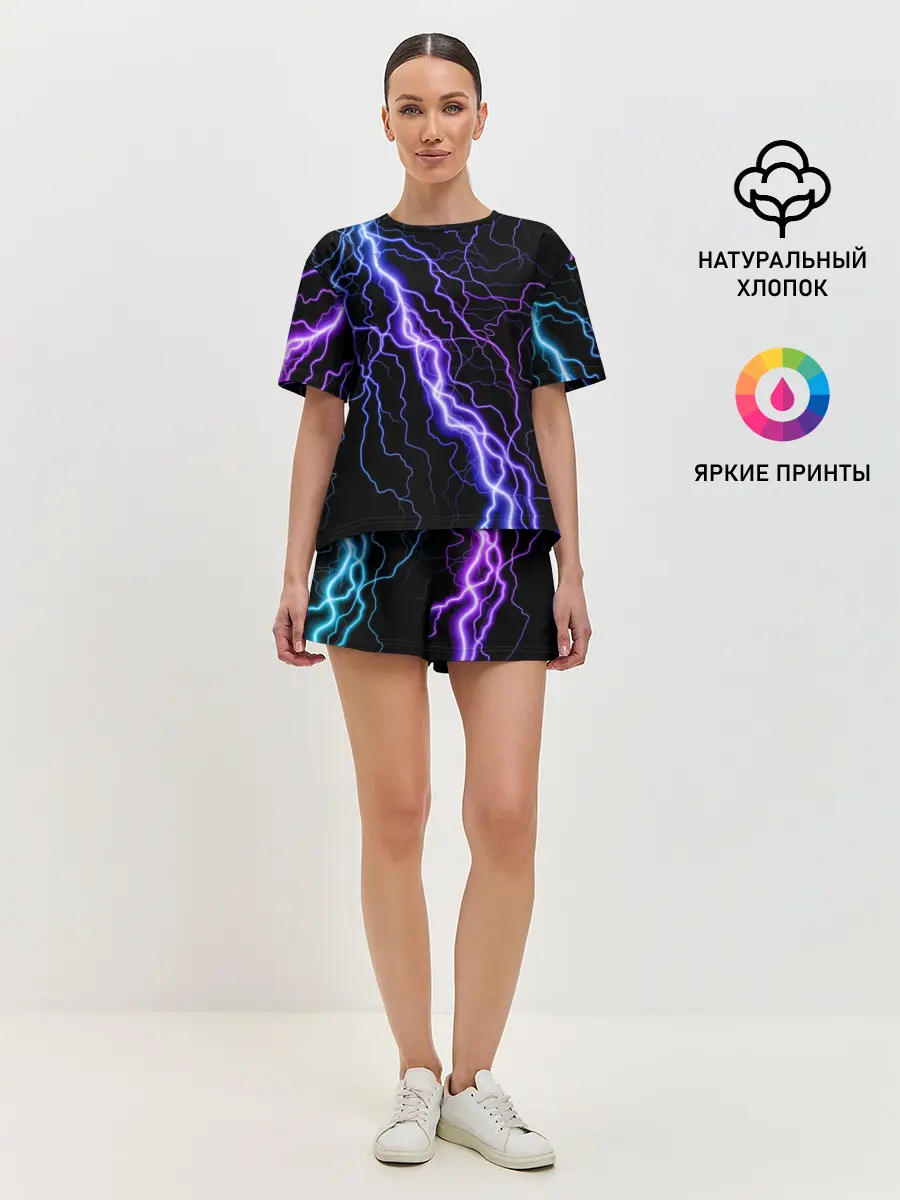 Женская пижама с шортами / НЕОНОВАЯ МОЛНИЯ / ГРОЗА