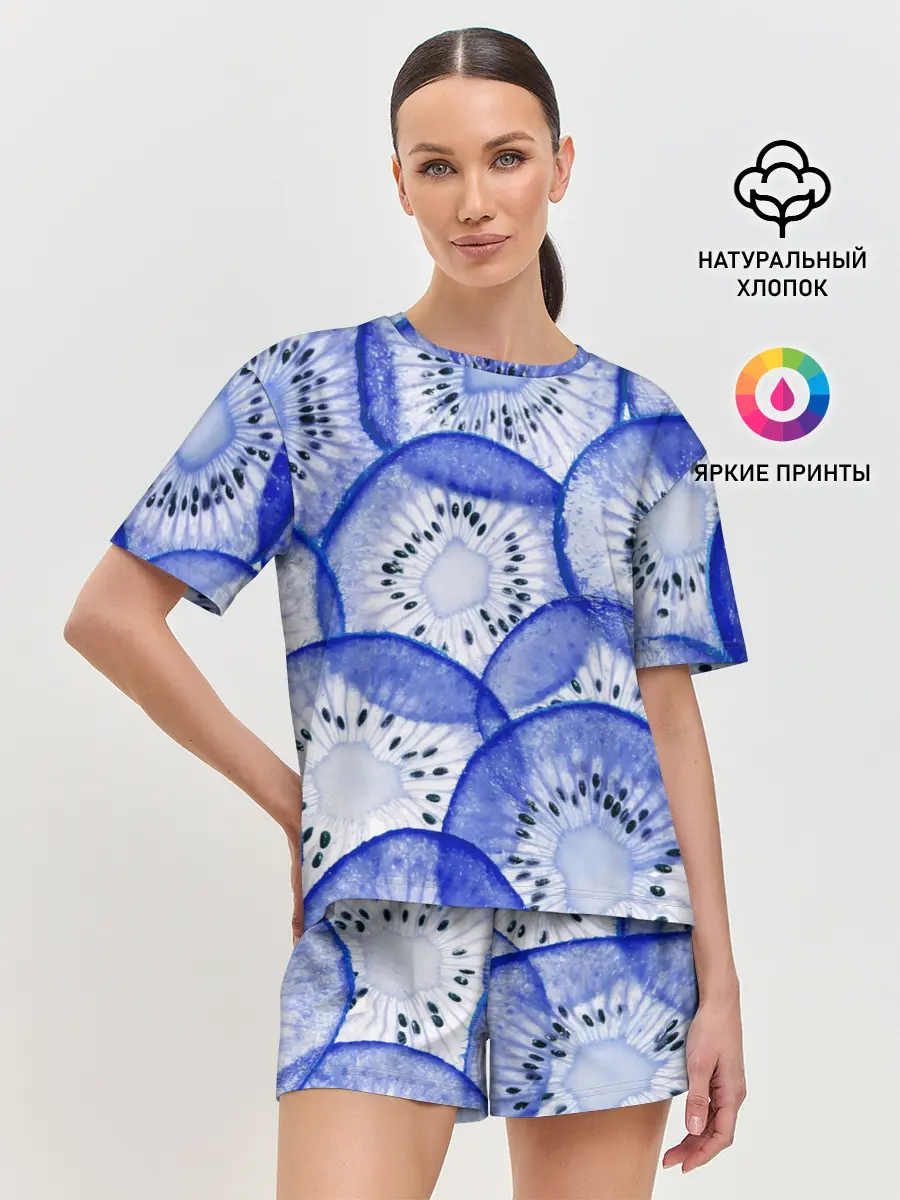 Женская пижама с шортами / Синий Киви