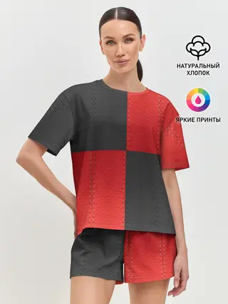 Женская пижама с шортами / Черно-красная Кожа