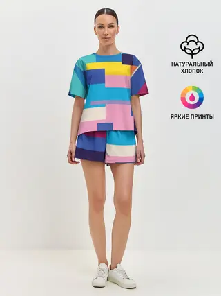 Женская пижама с шортами / Плавные узоры