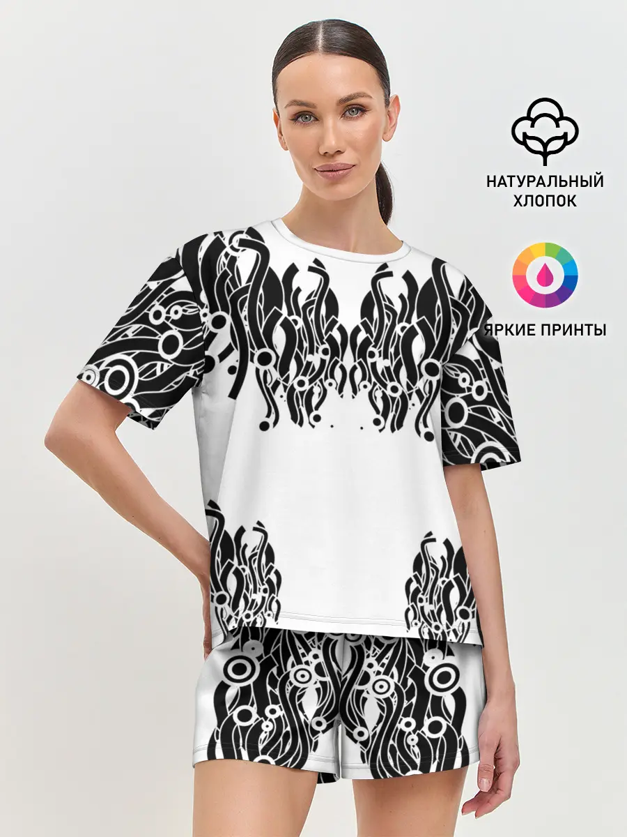 Женская пижама с шортами / абстракция, круги, линии,