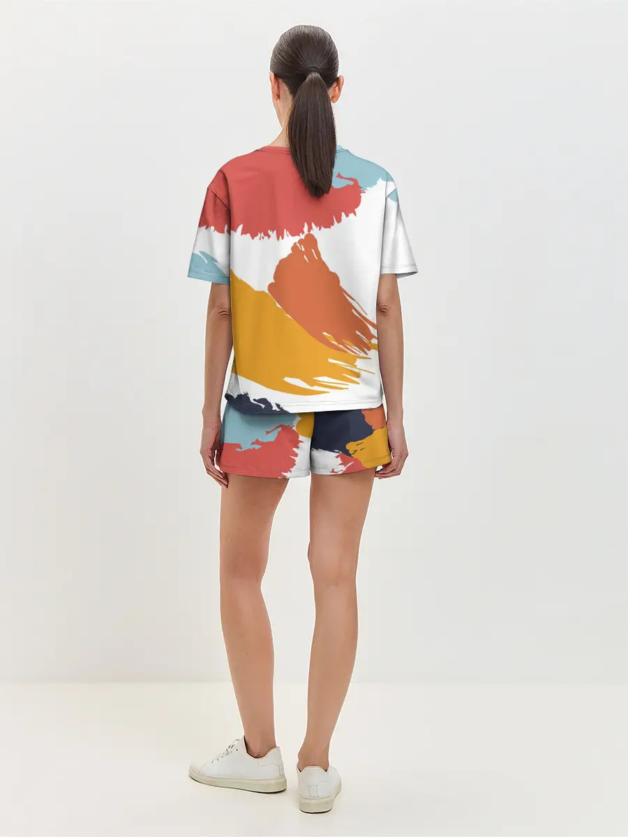 Женская пижама с шортами / Цветные пятна, мазки кистью