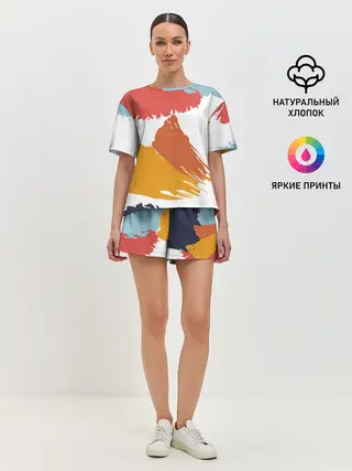 Женская пижама с шортами / Цветные пятна, мазки кистью