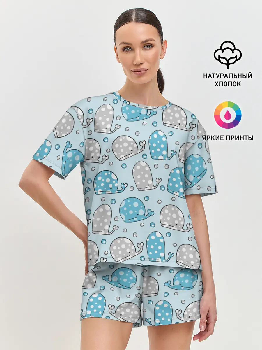 Женская пижама с шортами / Киты паттерн