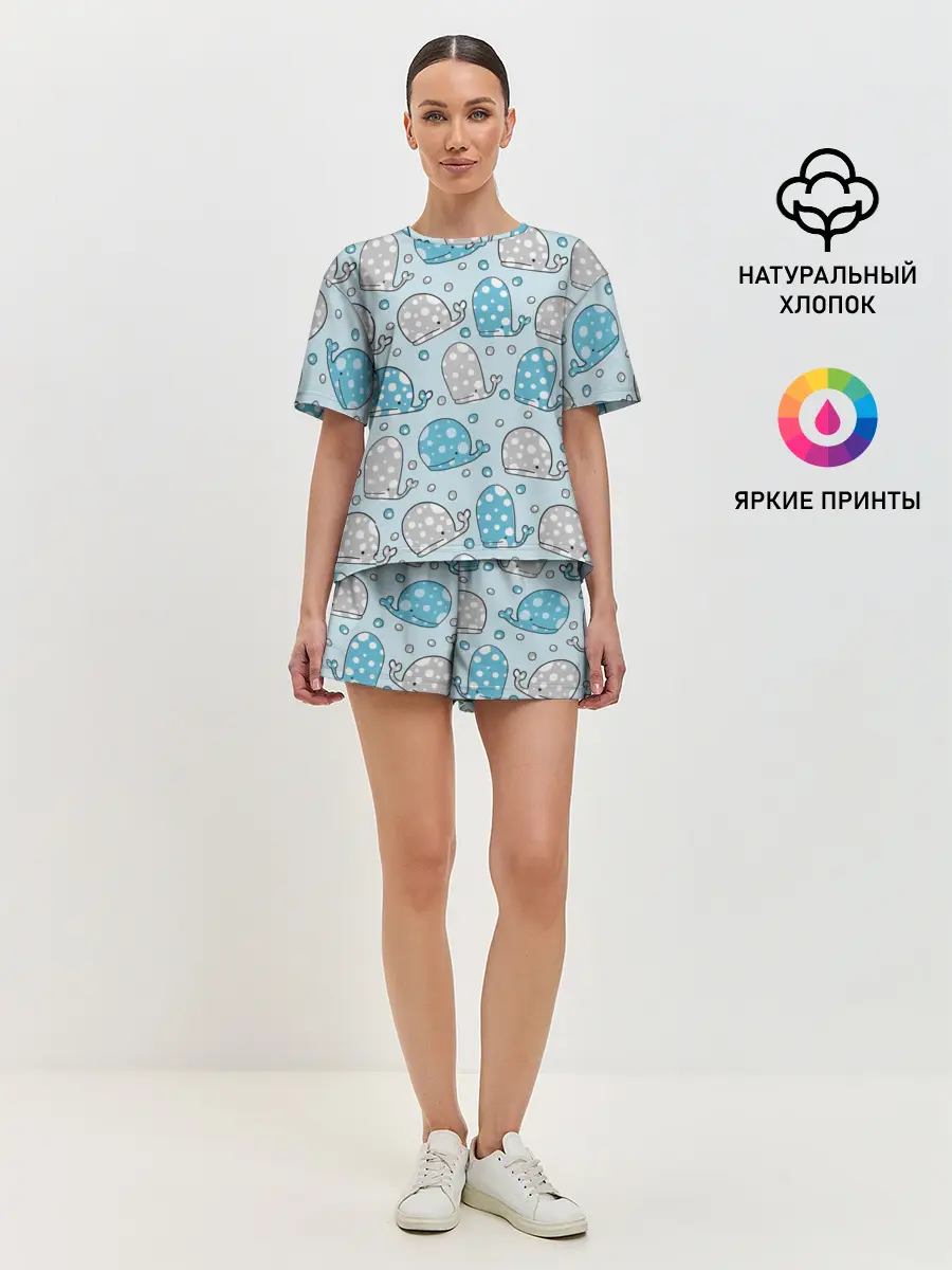 Женская пижама с шортами / Киты паттерн