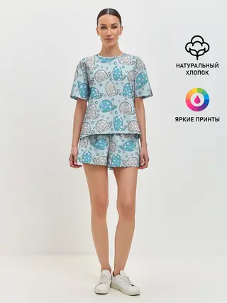 Женская пижама с шортами / Киты паттерн