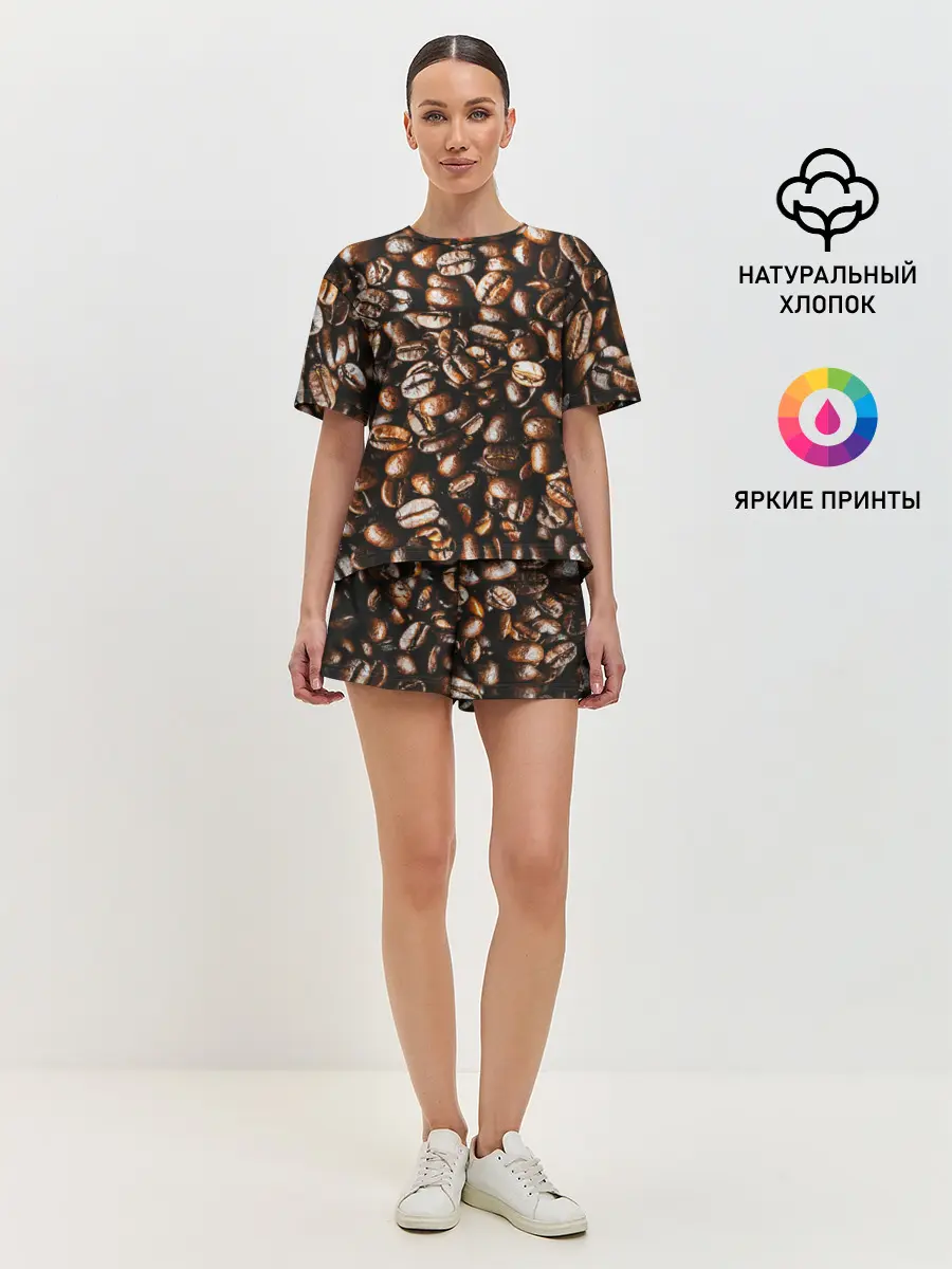 Женская пижама с шортами / Зерна Кофе