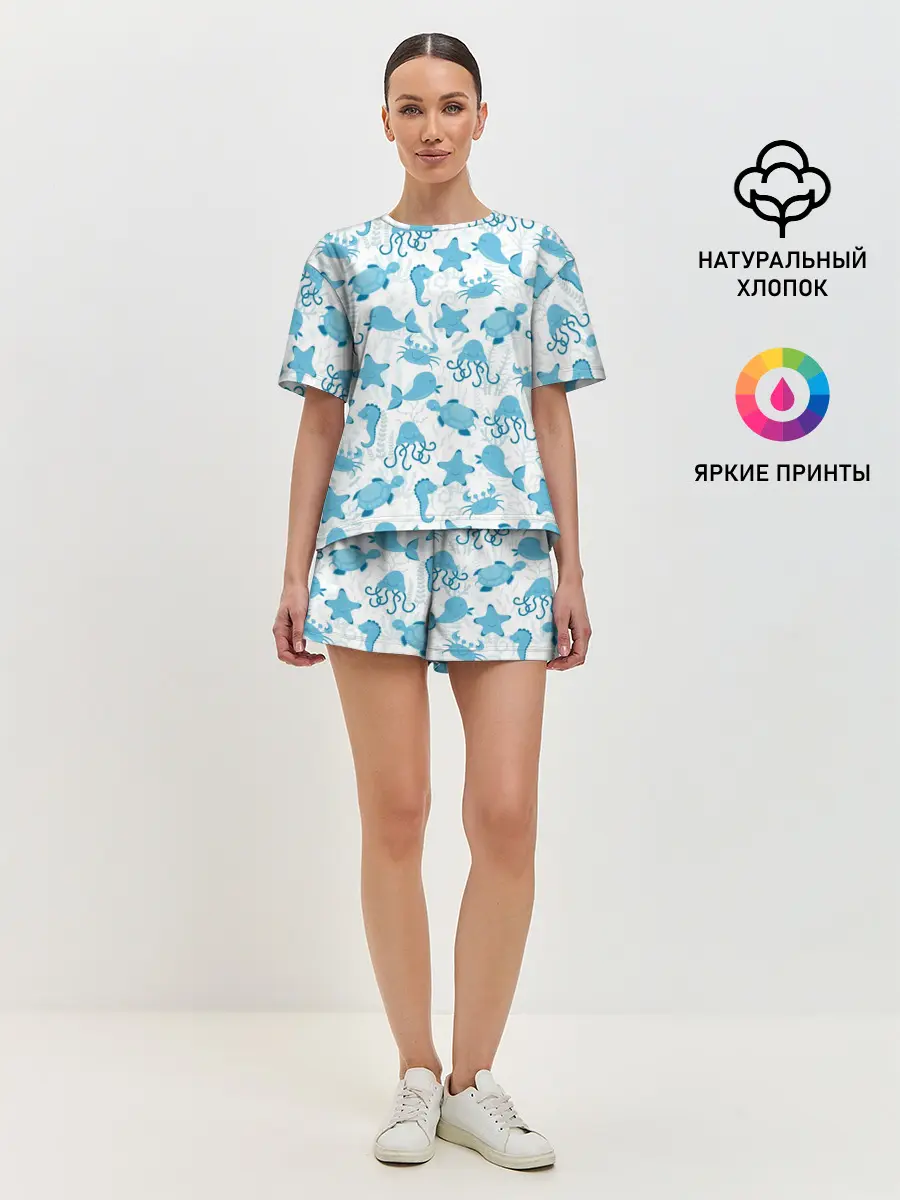 Женская пижама с шортами / Морские жители