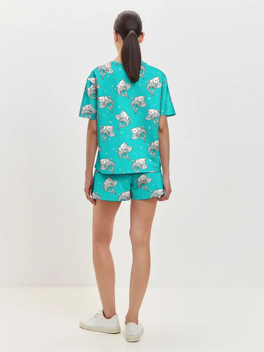 Женская пижама с шортами / Котики и рыбки