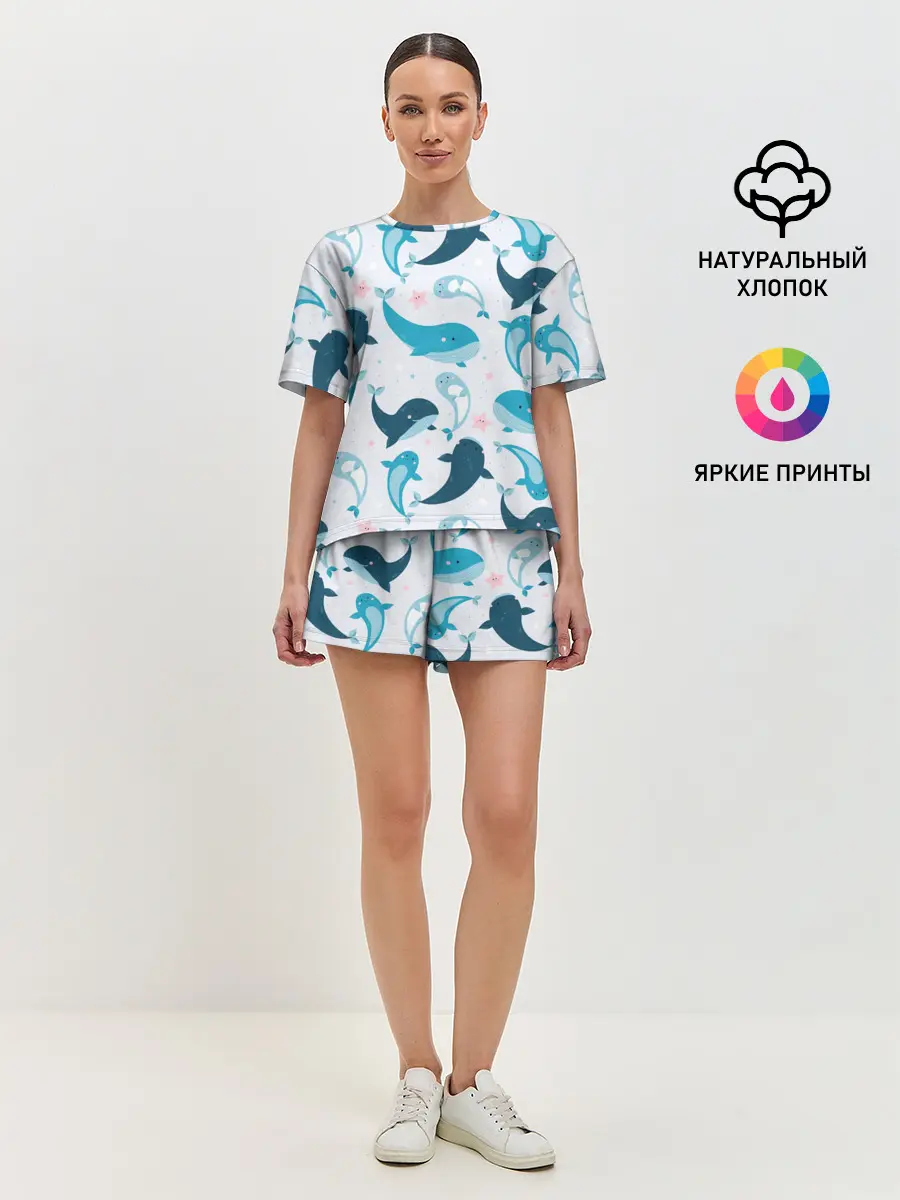 Женская пижама с шортами / Киты и тюлени