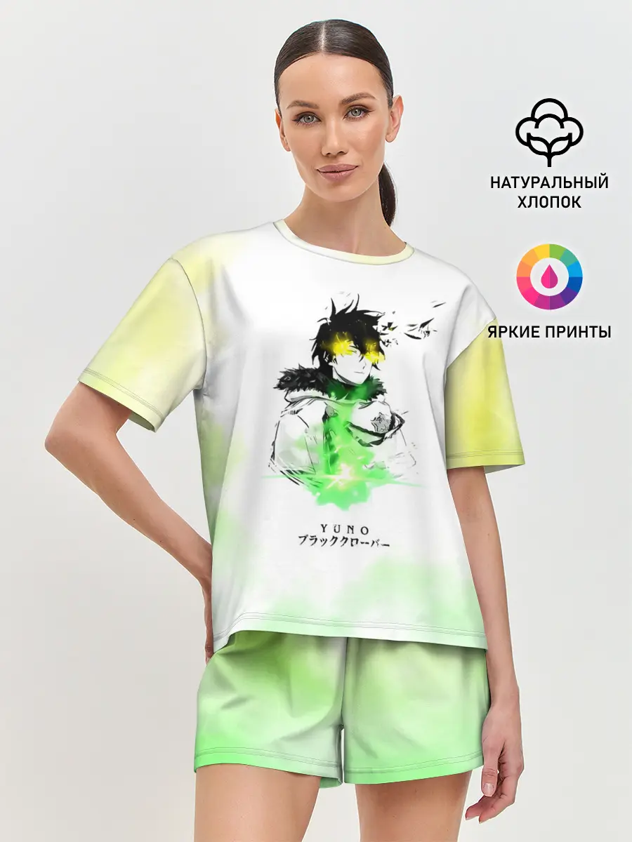 Женская пижама с шортами / Чёрный клевер Юно кислотный