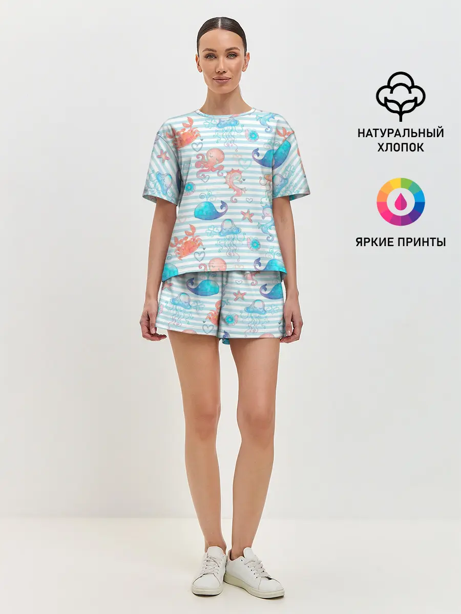 Женская пижама с шортами / Морские жители