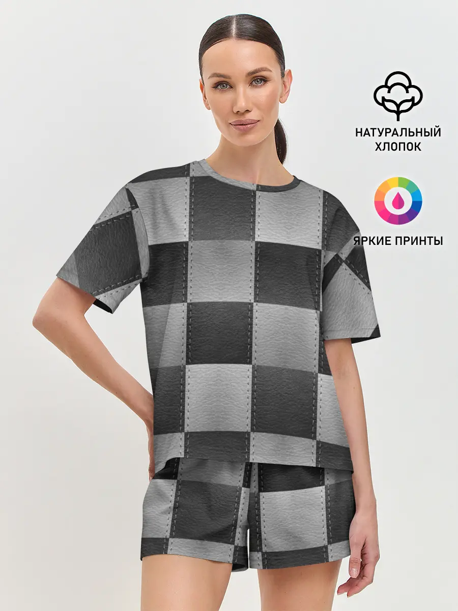 Женская пижама с шортами / Пэчворк из Кожи