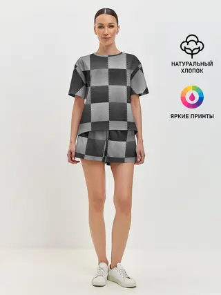 Женская пижама с шортами / Пэчворк из Кожи