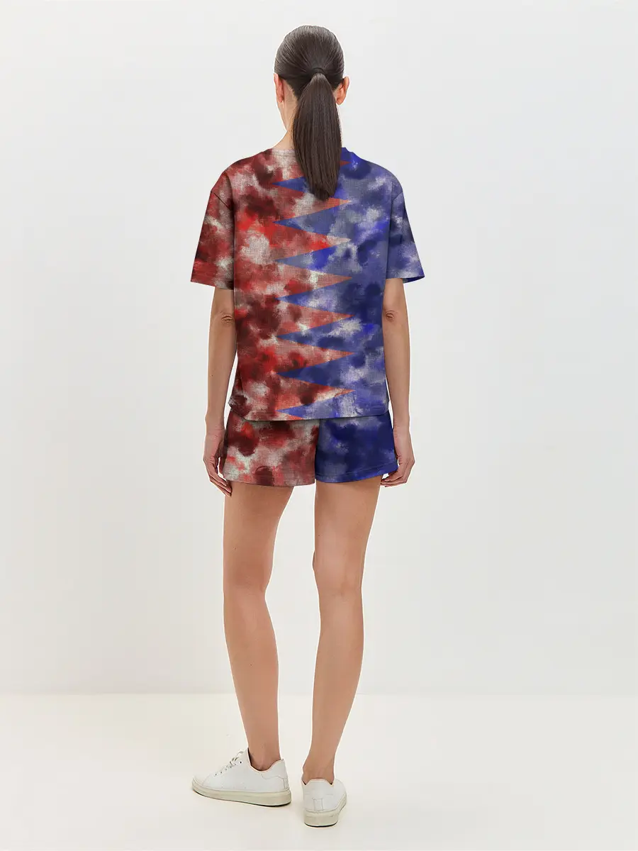 Женская пижама с шортами / Сине-Красные Разводы