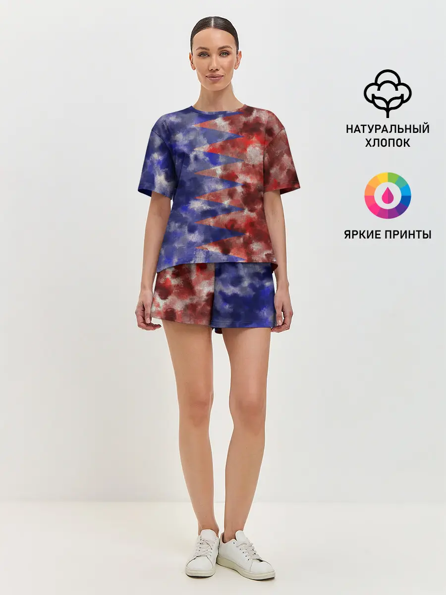 Женская пижама с шортами / Сине-Красные Разводы