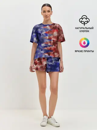 Женская пижама с шортами / Сине-Красные Разводы