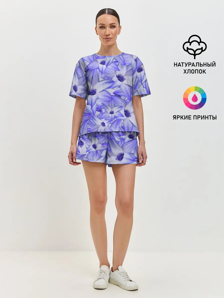 Женская пижама с шортами / Синие Цветы