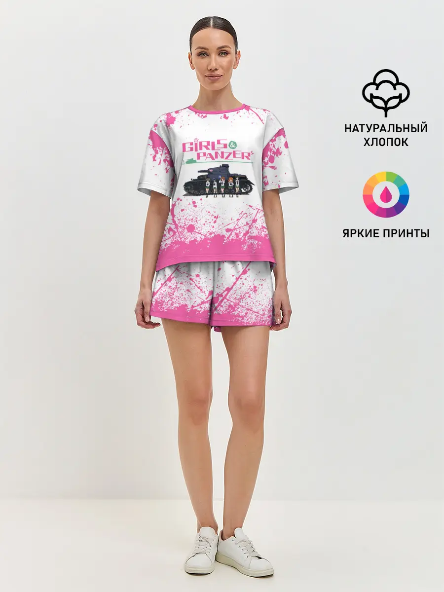 Женская пижама с шортами / Девушки и танки | Pink