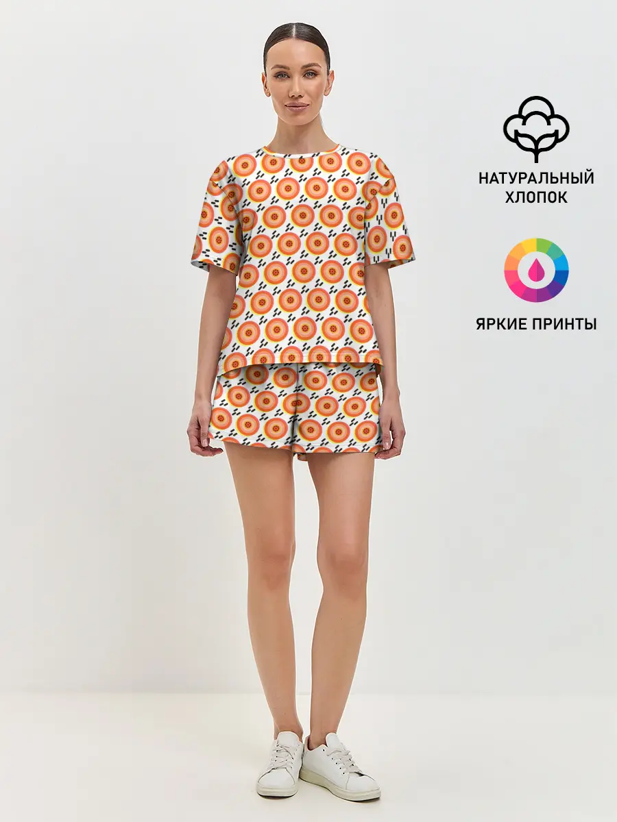 Женская пижама с шортами / Поп арт, мишень, диски дождь