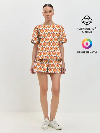 Женская пижама с шортами / Поп арт, мишень, диски дождь