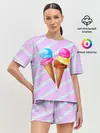 Женская пижама с шортами / Мороженое графический фон