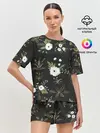 Женская пижама с шортами / Белые хризантемы