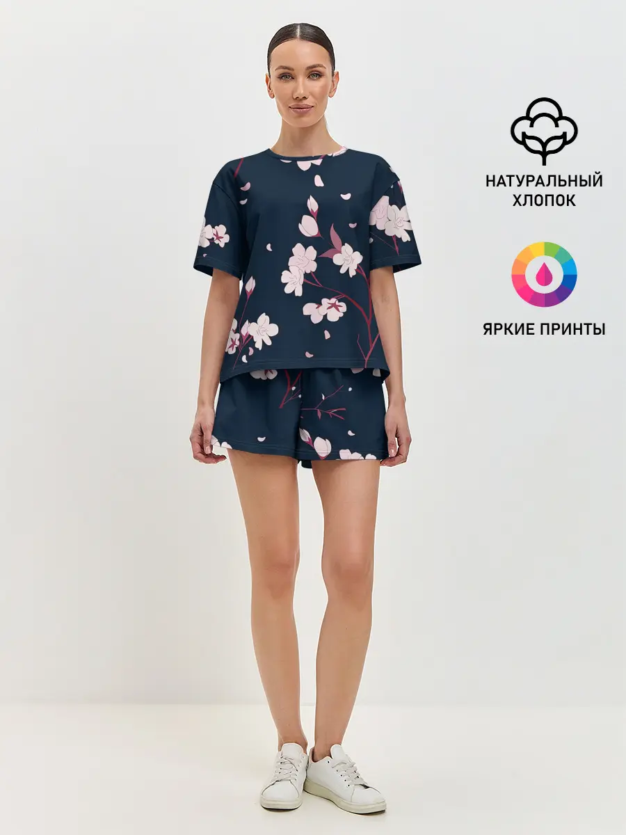 Женская пижама с шортами / Веточки сакуры