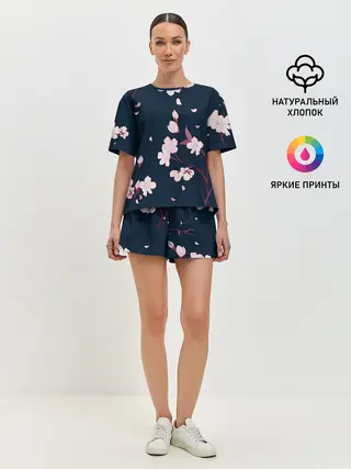 Женская пижама с шортами / Веточки сакуры