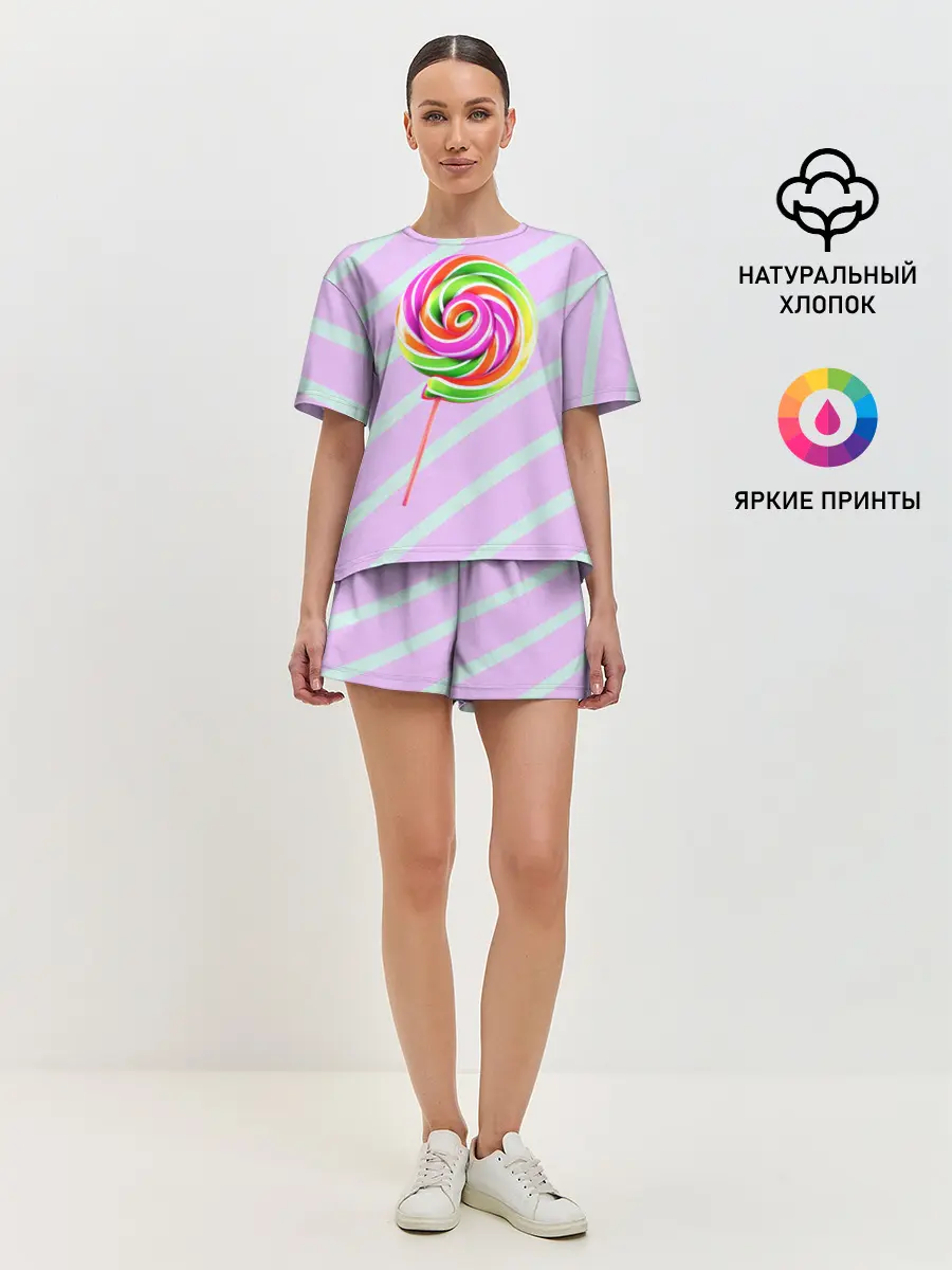 Женская пижама с шортами / Леденец графический фон