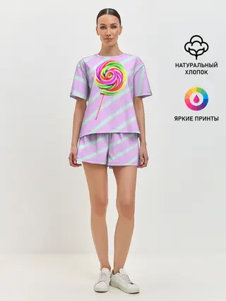 Женская пижама с шортами / Леденец графический фон