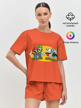Женская пижама с шортами / CupHead x Mario