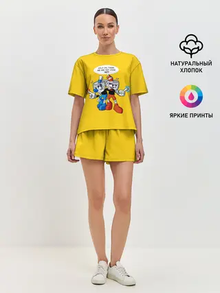 Женская пижама с шортами / Побитые кружки