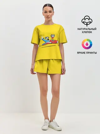 Женская пижама с шортами / Летящие кружки