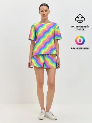 Женская пижама с шортами / Радужные волны