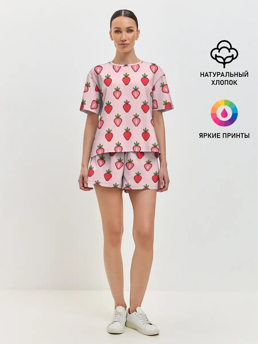 Женская пижама с шортами / Клубничное настроение
