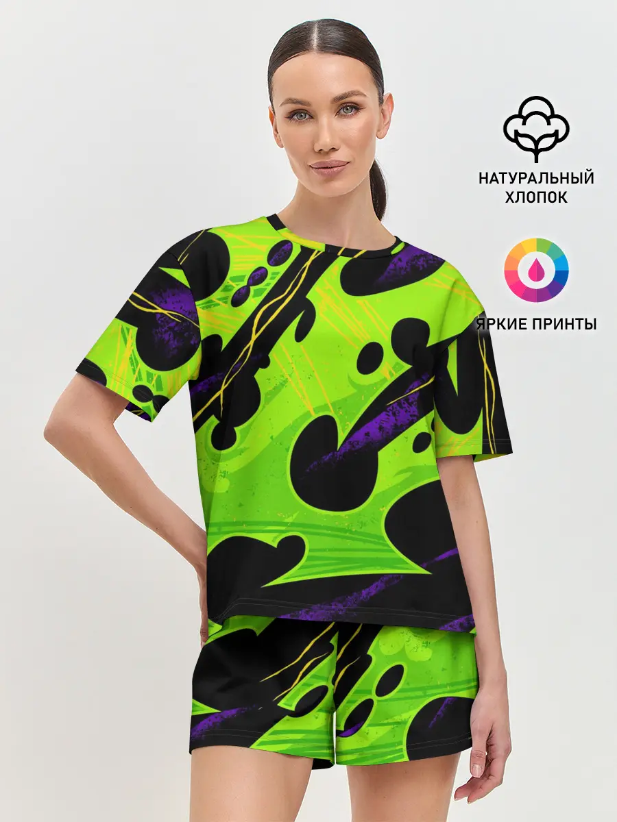 Женская пижама с шортами / КИСЛОТНАЯ ОРГАНИКА | НЕОНОВАЯ