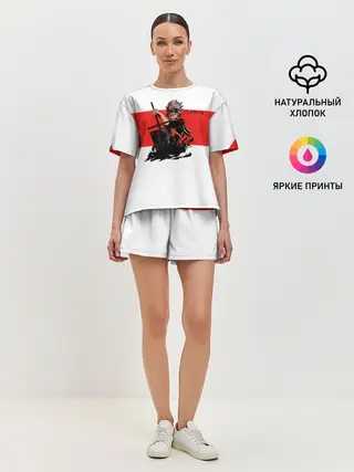 Женская пижама с шортами / Чёрный клевер Аста красная полоса