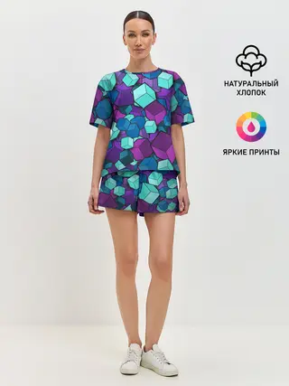 Женская пижама с шортами / СИРЕНЕВЫЕ КУБЫ