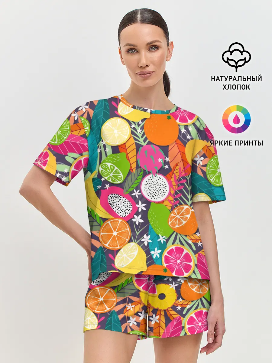 Женская пижама с шортами / Фрукты