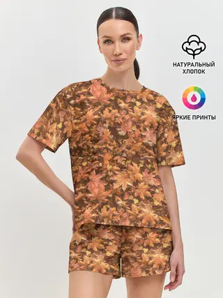 Женская пижама с шортами / Осеннее листопад