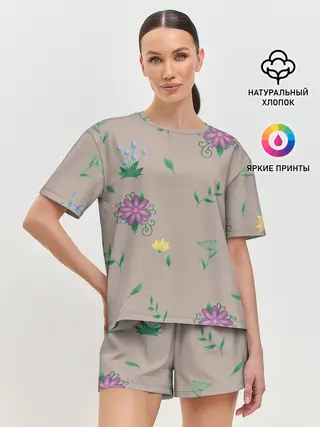 Женская пижама с шортами / Цветочная эстетика