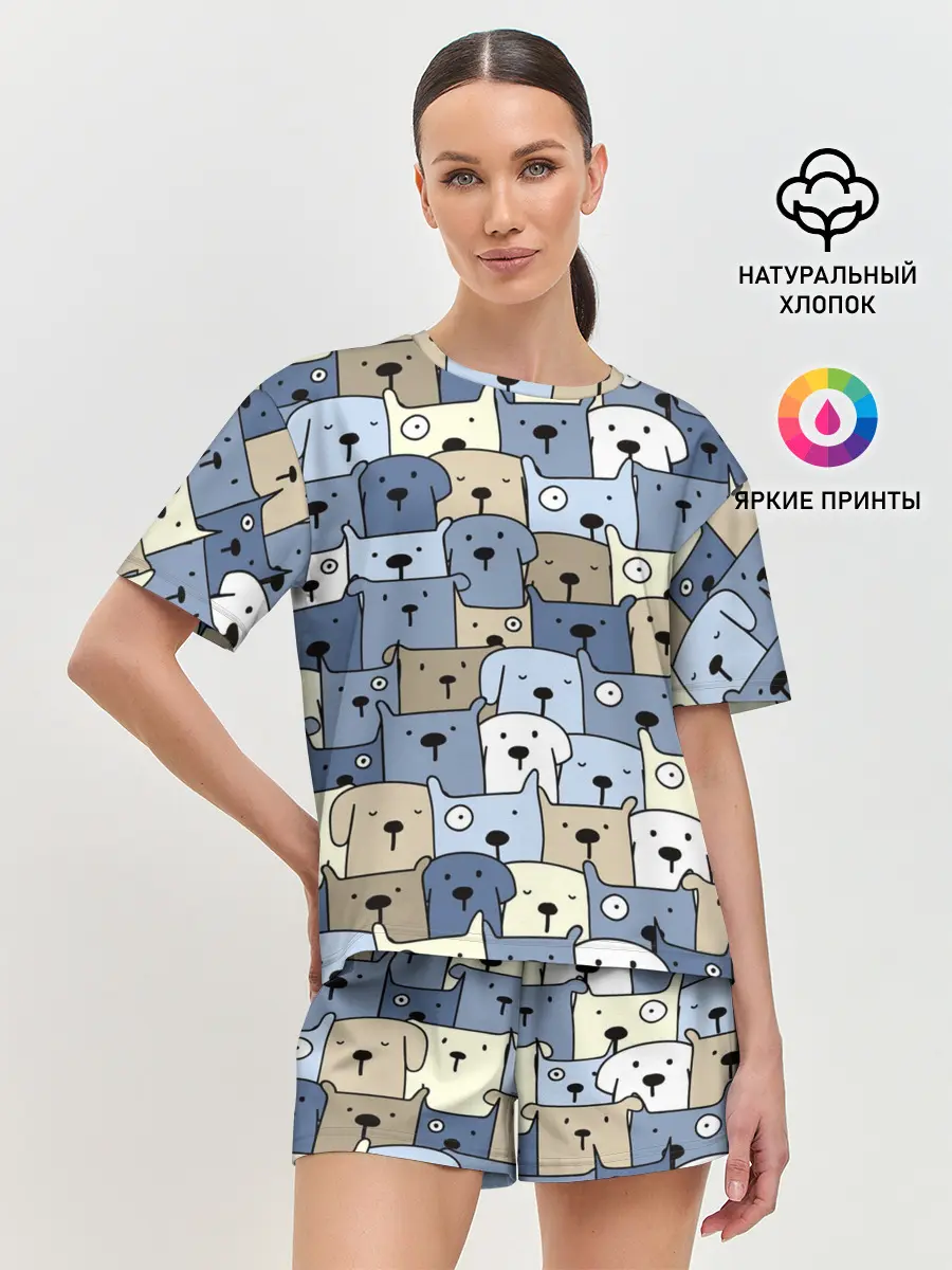 Женская пижама с шортами / Собачки рисунок паттерном