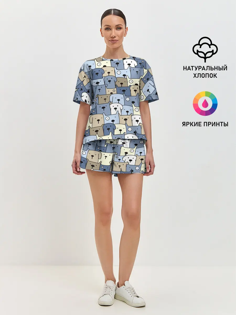 Женская пижама с шортами / Собачки рисунок паттерном
