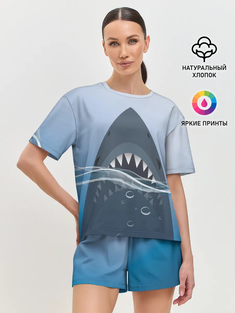 Женская пижама с шортами / Акула под водой