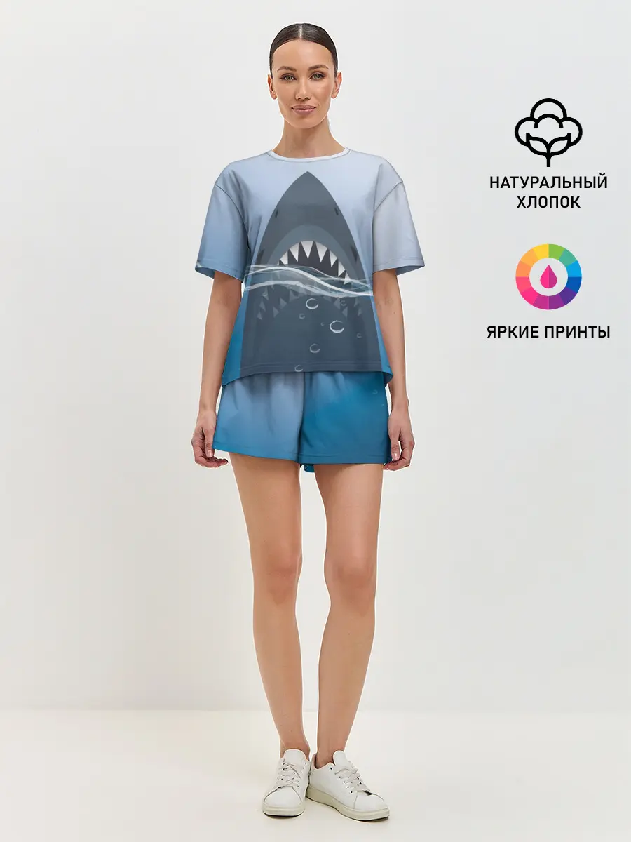 Женская пижама с шортами / Акула под водой