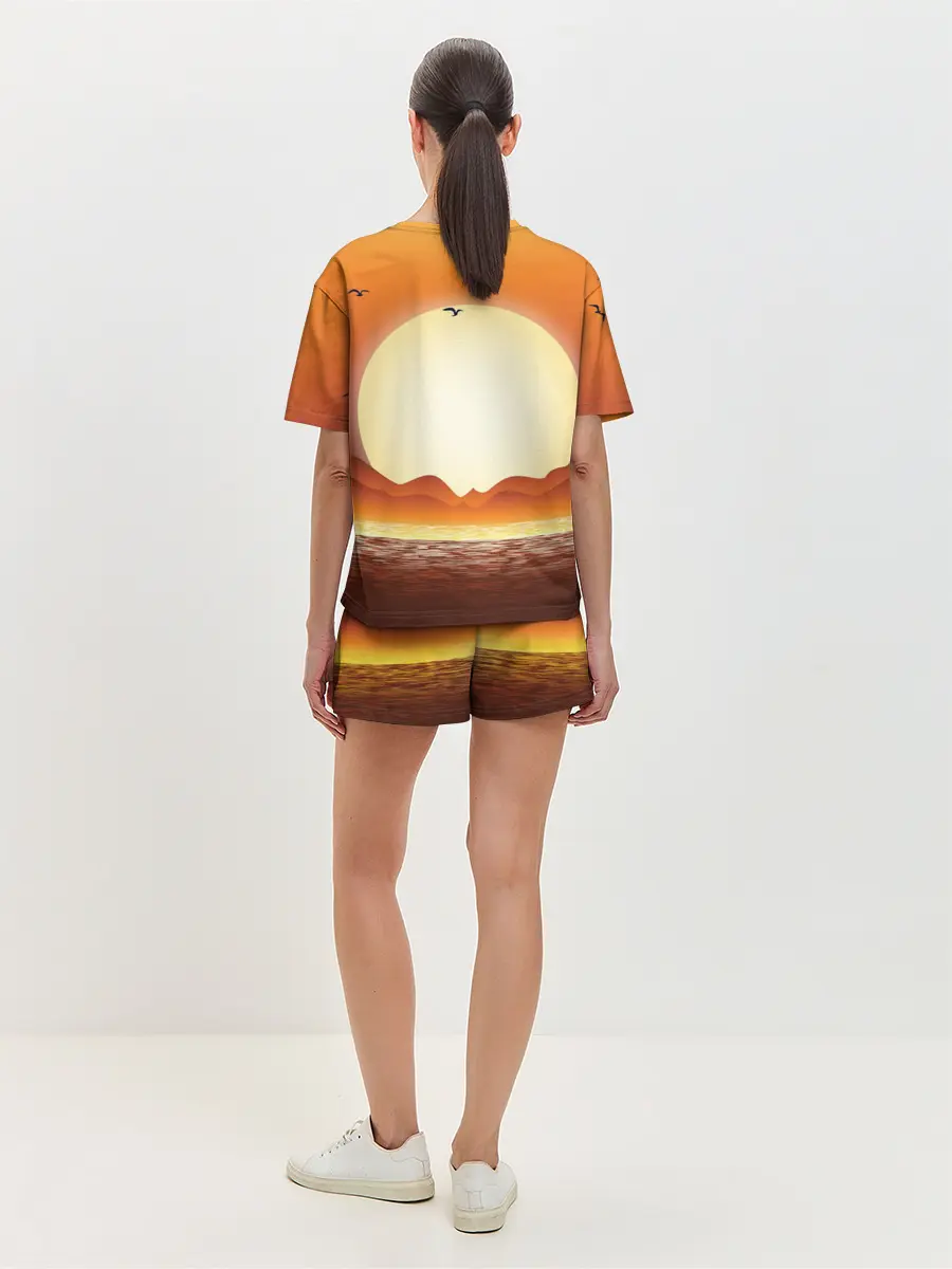 Женская пижама с шортами / Кораблик на закате