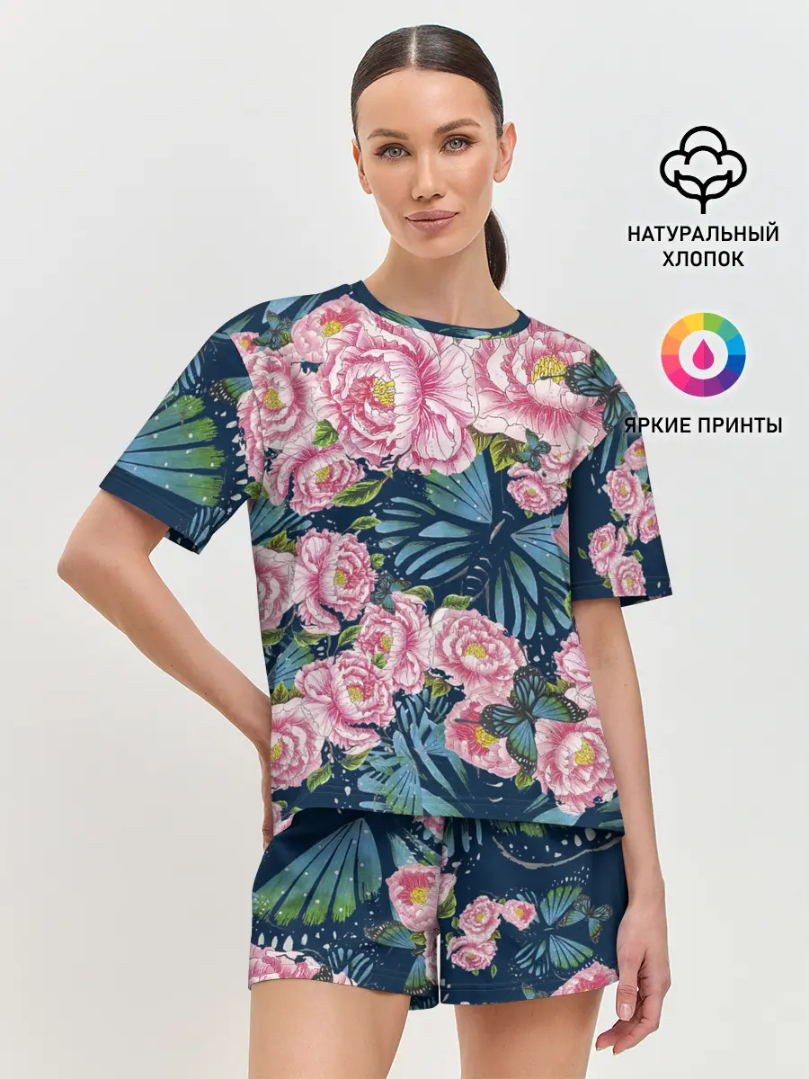 Женская пижама с шортами / Пионы